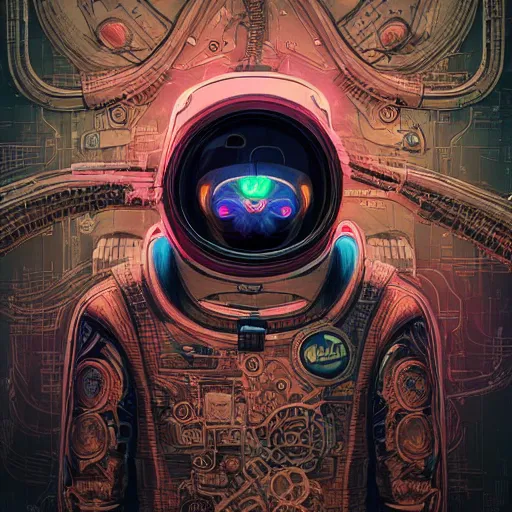 Image similar to portrait of a squid monster astronaut. full body portrait, intricate abstract. cyberpunk, intricate artwork. neon eyes, by Tooth Wu, wlop, beeple. octane render, trending on artstation, greg rutkowski very coherent symmetrical artwork. cinematic, hyper realism, high detail, octane render, 8k, minimalistic, hyperrealistic surrealism, award winning masterpiece with incredible details, a surreal vaporwave liminal space, highly detailed, trending on ArtStation