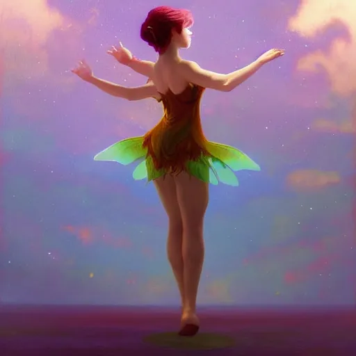 Image similar to A beautiful dancing fairie, cinematic lighting, soft bokeh, fantasy, modern, colourful, highly detailed, digital painting, artstation, deviantart, concept art, sharp focus, illustration, by Edward Hopper and Rene Magritte and Alphonse Mucha