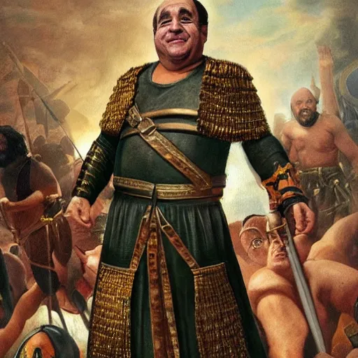 Image similar to portrait of danny devito as a roman officer in the punic wars