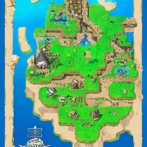Image similar to zelda links awakening map artwork digital art trending on artstation, 4 k uhd, ultra detailed, sharp