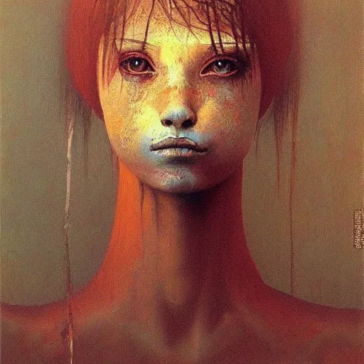 Prompt: portrait painting of (((wolf))) girl by Beksinski