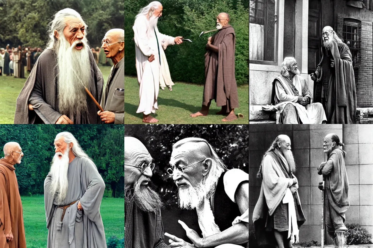 Prompt: gandalf having an argument with ghandi