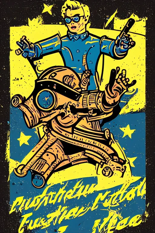 Image similar to fallout 7 6 retro futurist illustration art by butcher billy, sticker, colorful, illustration, highly detailed, simple, smooth and clean vector curves, no jagged lines, vector art, smooth andy warhol style