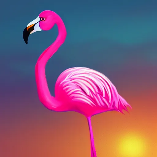 Prompt: pink flamingo on the beach under the sunset, gta artstyle, trending on artstation, macro, highly intricate, vibrant, digital painting, portrait, hd, cinematic, dramatic, ultra detailed, 8 k, 4 k