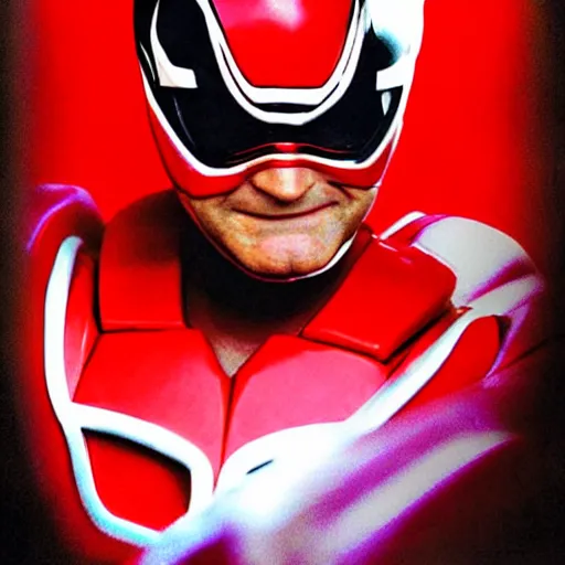 Image similar to robin williams as the red power ranger, digital photography high detail,