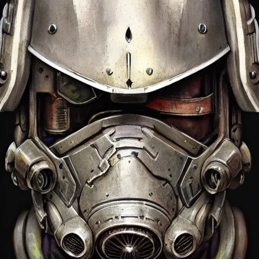 Image similar to fallout power armor as a realistic fantasy knight, closeup portrait art by donato giancola and greg rutkowski, realistic face, digital art, trending on artstation, symmetry!!, skull helmet