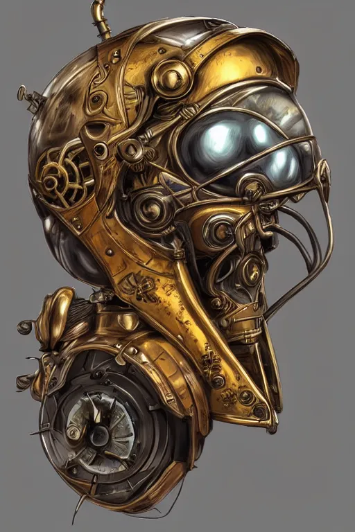 Image similar to steampunk helmet fantasy art mask robot ninja stylized digital illustration sharp focus, elegant intricate digital painting artstation concept art global illumination ray tracing advanced technology chaykin howard and campionpascale and cooke darwyn and davis jack