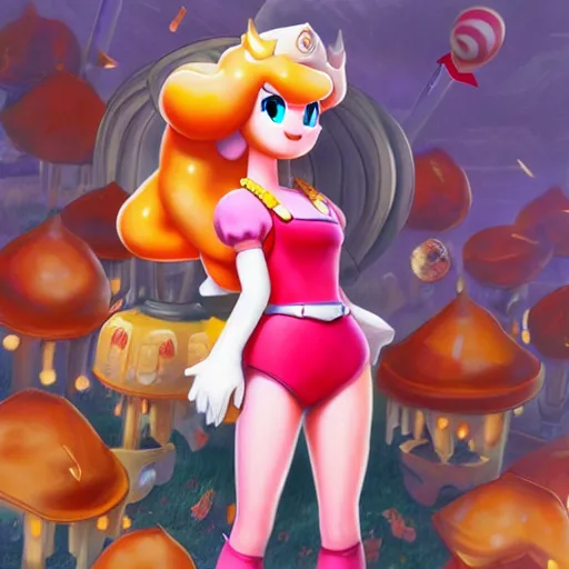 Prompt: princess peach in super marios overall, fantasy art, highly detailed, trending on artstation