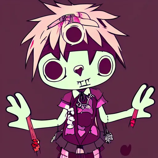 Image similar to punk happy tree friends character, profile picture, grunge fashion, reflection, cute artwork, inspired by made in abyss, gothic style