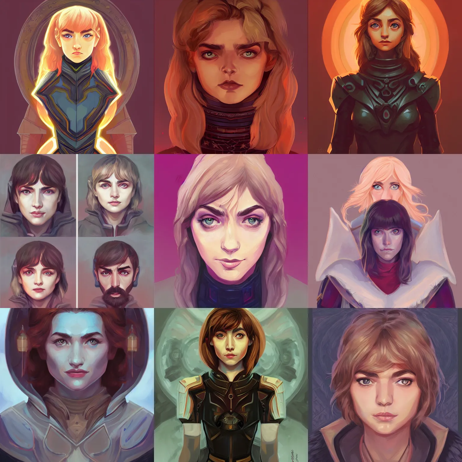 Prompt: front facing symmetrical centered painted portrait, headshot of Imogen Poots as a D&D Paladin, by lois van baarle, ilya kuvshinov, rossdraws