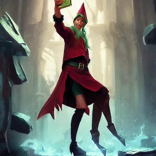 Image similar to magic elf magician performing a card trick, fantasy game art by greg rutkowski, fantasy rpg, league of legends