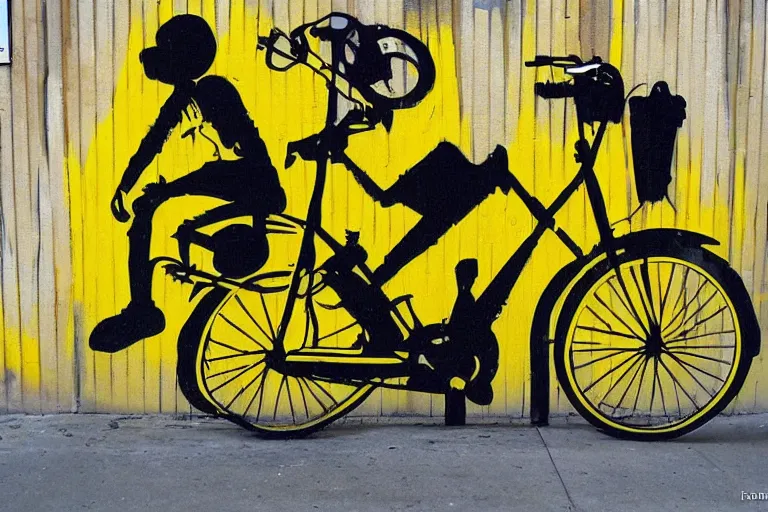 Image similar to bike stylize, san francisco, bansky art style, dynamic, yellow jersey