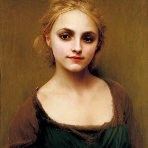 Image similar to portrait of annasophia robb, blond hair, scar on cheek, bouguereau