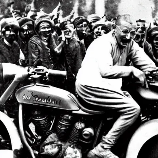 Image similar to gandhi screaming on a motorcycle