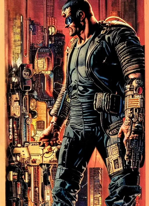 Prompt: cyberpunk the punisher. portrait by clyde caldwell and jean giraud and anton otto fischer and john philip falter and will eisner and gil elvgren