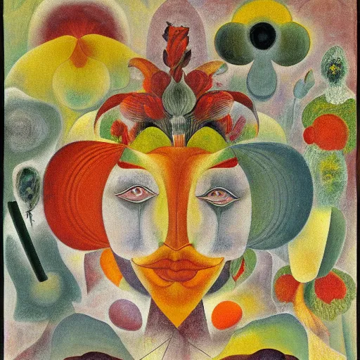 Image similar to floral face portrait by leonetto cappiello and wojciech siudmak and ernst fuchs, anni albers, oil on canvas