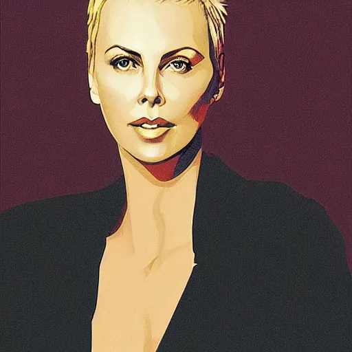 Image similar to “ charlize theron retro minimalist portrait, ultra detailed, by jean giraud, 8 k ”