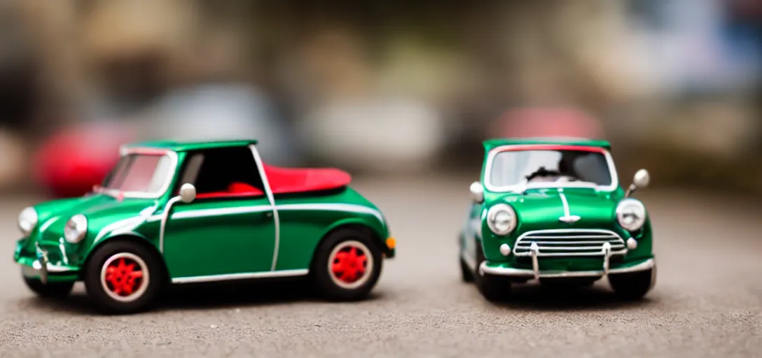 Image similar to a mouse driving a mini toy car bokeh