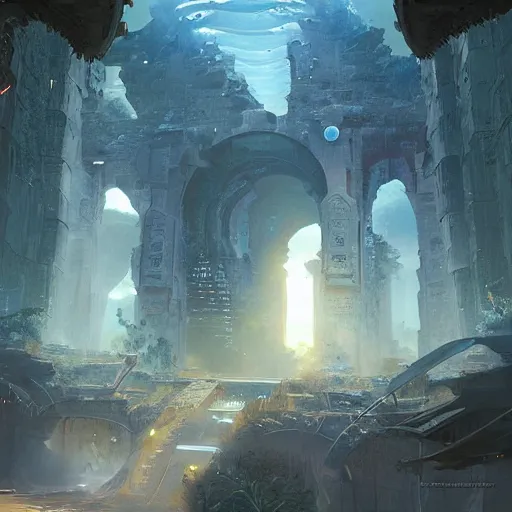 Prompt: mutazi portal. an element of the magic portal system connecting major cities. the portals were installed centuries ago, but still work fine. digital art, high details, illustration by ross tran, james gurney, by craig mullins, by greg rutkowski