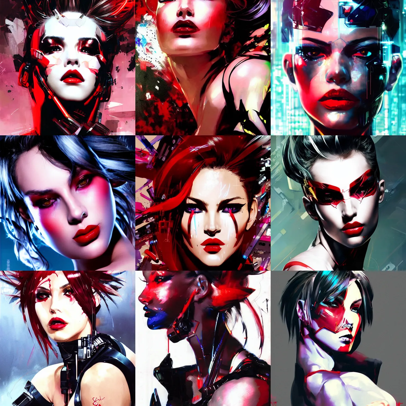 Prompt: a beautiful side portrait of a cyber sexy hooker. red glowing lipstick. art by yoji shinkawa and sandra chevrier, trending on artstation, award - winning, perfect composition.