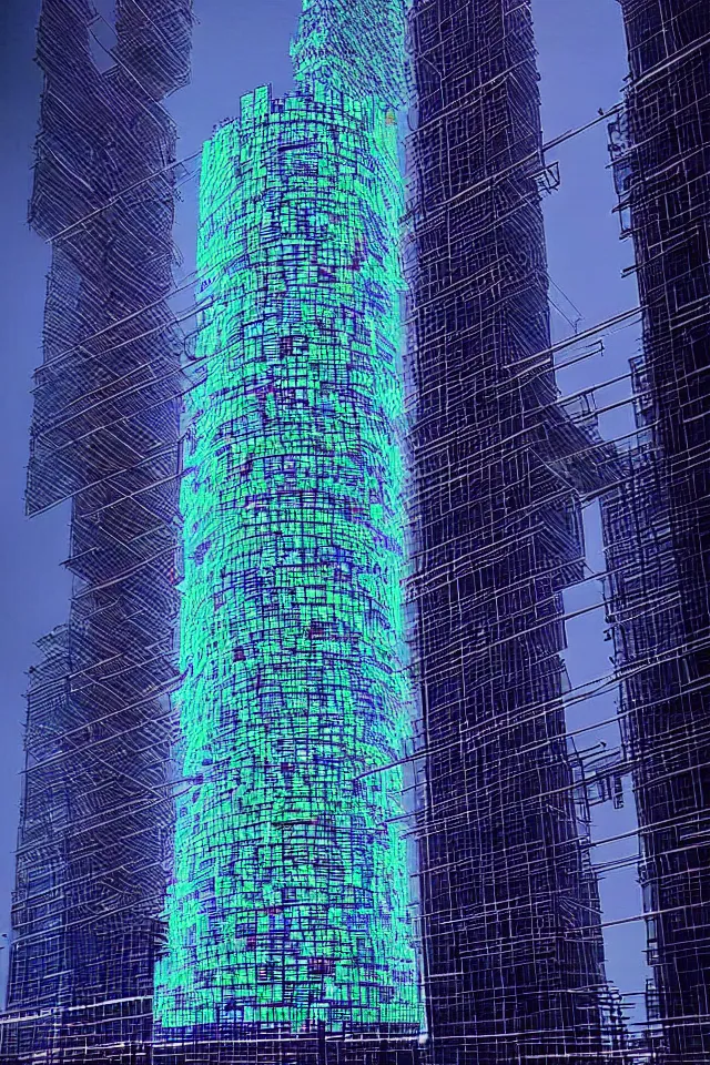 Image similar to cyberpunk tower made out of billions of stacked computer screens