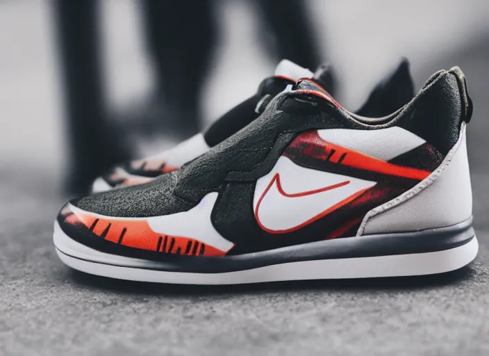 Image similar to product still of Boba Fett signature Nikes, 85mm f1.8