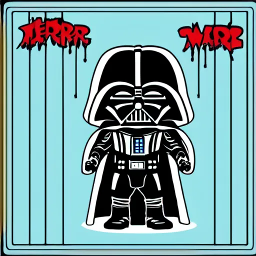 Prompt: pop - wonder - nft bugs - hot sauce darth - vader wading through the muddy territory in a hand - drawn vector, svg, cult - classic - comic - style