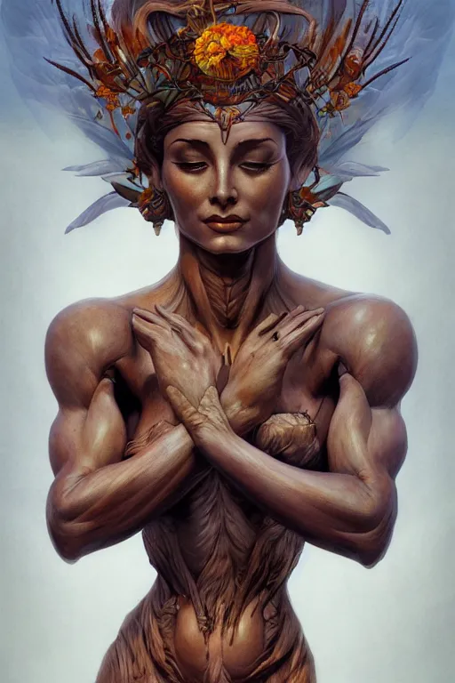 Image similar to goddess of nature, accurate anatomy, only two hands, highly detailed, digital painting, artstation, concept art, smooth, sharp focus, illustration, Unreal Engine 5, 8K, art by Frank Frazetta and pro fitness photograph