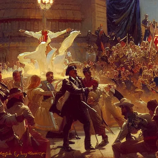 Prompt: the assassination of the president, highly detailed painting by gaston bussiere, craig mullins, j. c. leyendecker