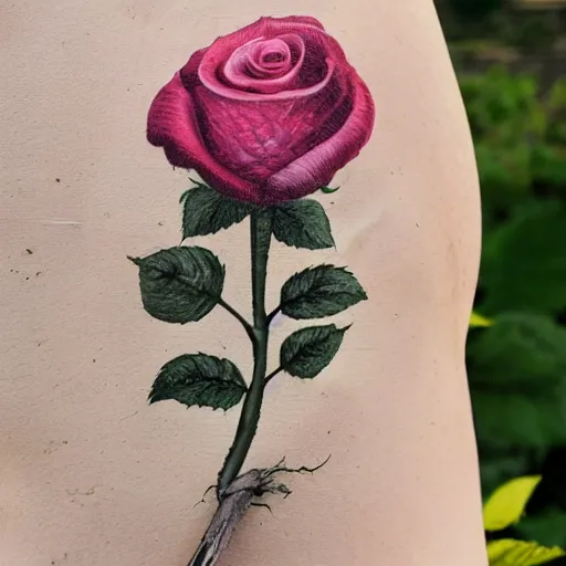 Prompt: a rose growing out of a cracked ribcage