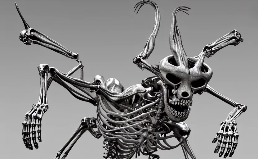 Prompt: stylized shiny polished silver statue full body extra limbs bizarre cosmic horror quadruped animal ( skeleton ) four legs made of marble of slug creature tendrils, perfect symmetrical body, perfect symmetrical face, hyper realistic, hyper detailed, by johannen voss, by michelangelo, octane render, blender, 8 k, displayed in pure white studio room