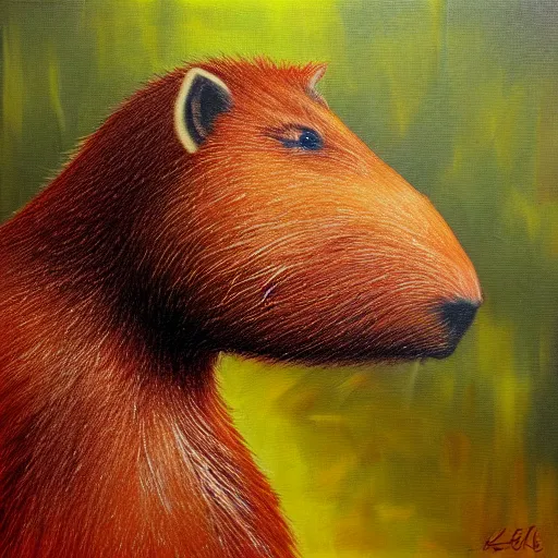 Image similar to robot capybara, painting, detailed