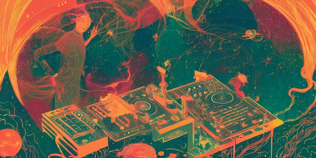 Prompt: Astral DJ, by Victo Ngai