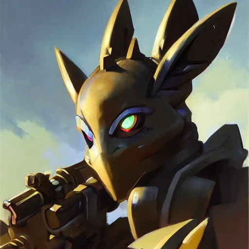 Image similar to greg manchess portrait painting of partially armored umbreon as overwatch character, medium shot, asymmetrical, profile picture, organic painting, sunny day, matte painting, bold shapes, hard edges, street art, trending on artstation, by huang guangjian, gil elvgren, ruan jia, greg rutkowski, gaston bussiere