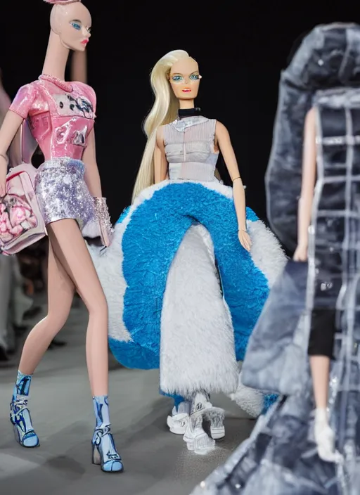 Image similar to hyperrealistic and heavy detailed balenciaga runway show of barbie, leica sl 2 5 0 mm, vivid color, high quality, high textured, real life