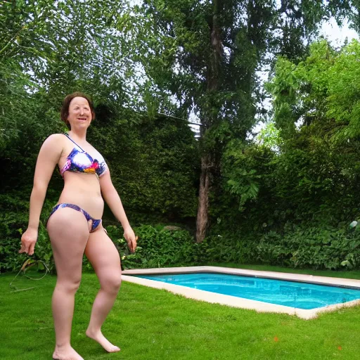 Image similar to womanlegs in the swimming pool with some trees in the garden