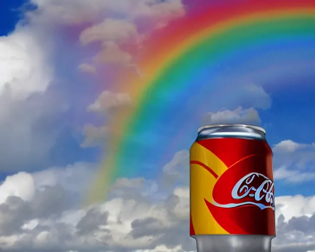 Image similar to rainbow cloud tries to sell me a coca-cola