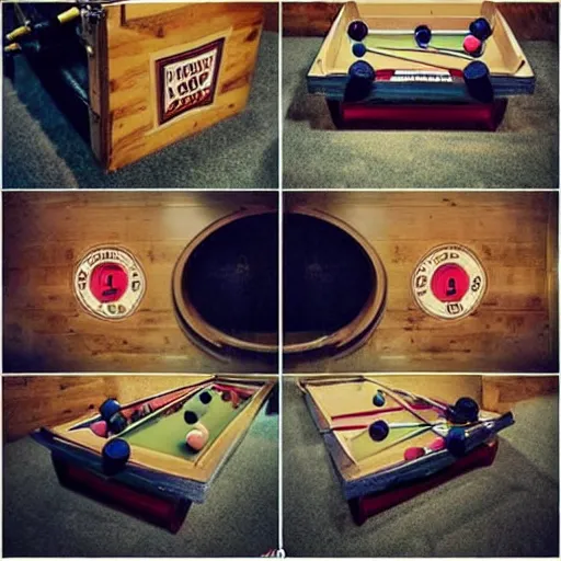 Prompt: a set of hipster shooting pool and drinking beer