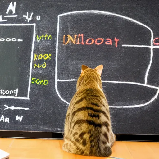 Image similar to A cat teaching deep neural networks on a blackboard