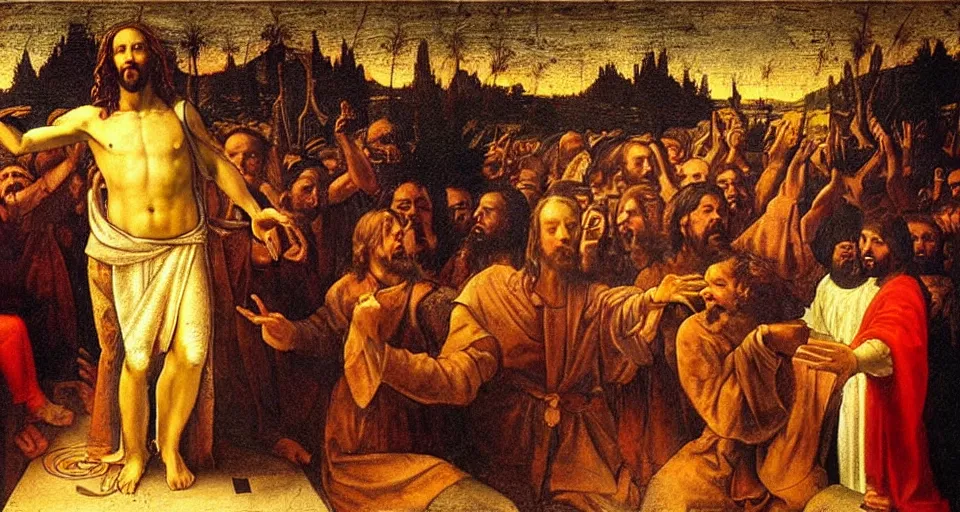 Image similar to The last club performance, Jesus as a DJ, painting by Leonardo da Vinci