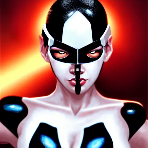 Prompt: Domino X-force, pale purely white skin asymmetrical big black spot over LEFT eye, highly detailed, digital painting, artstation, concept art, smooth, sharp focus, illustration, no spot over right eye