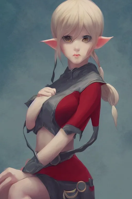 Prompt: cute elf girl by ilya kuvshinov, krenz cushart, artgerm, arms crossed