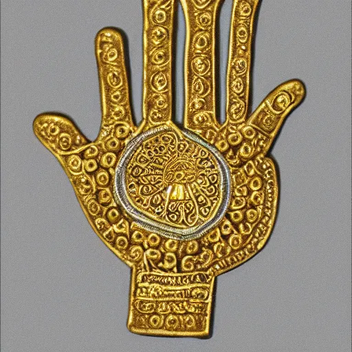 Prompt: a gold and ornate hand of hamsa