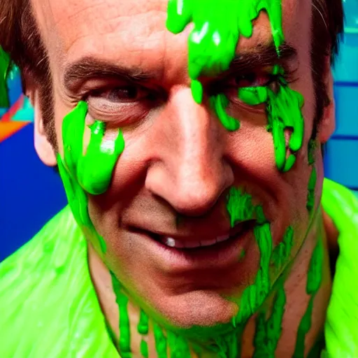 Image similar to Saul Goodman!, covered in green slime!!, ((at the Kid Choice Awards)) , professional photography