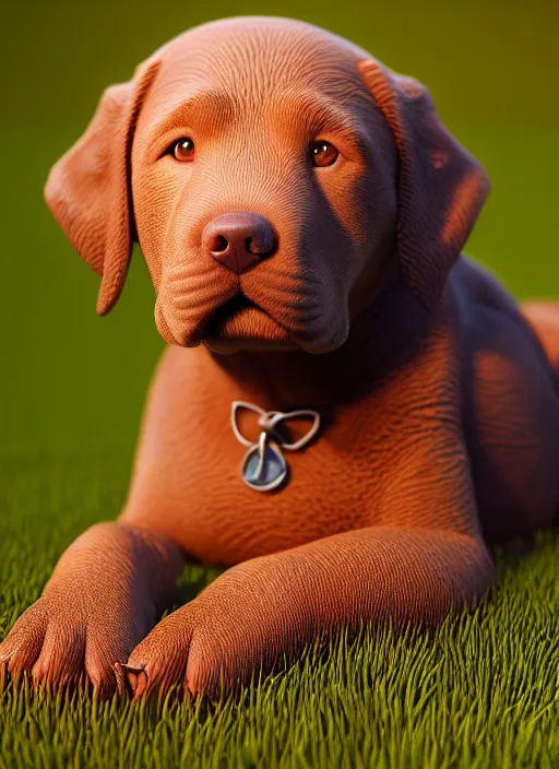 Image similar to chesapeake bay retriever puppy, paul kidby, octane render, highly detailed, rim light, art, cinematic lighting, very coherent, hyper realism, high detail, 8 k