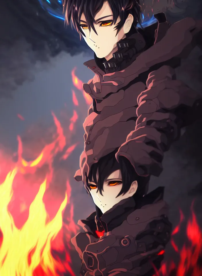 devil handsome in demon slayer art, night, fire lines,, Stable Diffusion