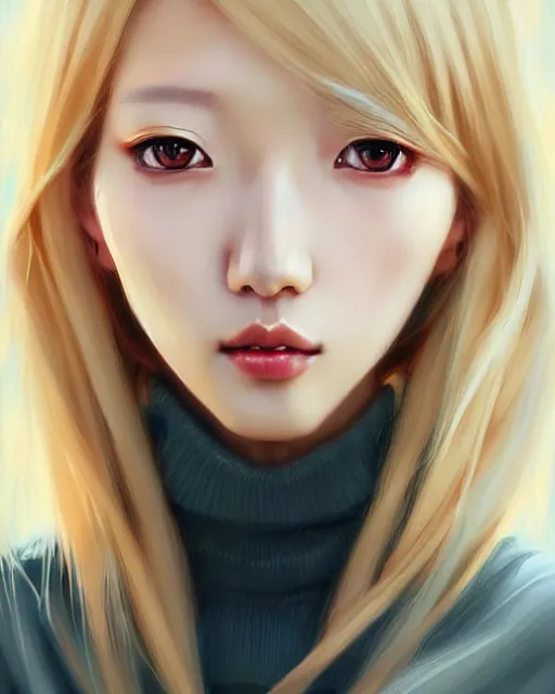 Image similar to portrait of Soo Joo Park as Anime girl cute-fine-face, blonde hair, pretty face, realistic shaded Perfect face, fine details. Anime. realistic shaded lighting by Ilya Kuvshinov Giuseppe Dangelico Pino and Michael Garmash and Rob Rey