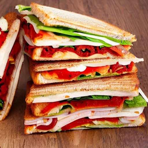 Prompt: a pizza sandwich, cookbook photo