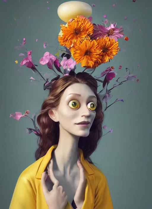 Image similar to an anthropomorphic beautiful female scientist portrait holding a flowers wearing colourful robe, fine art, award winning, intricate, elegant, sharp focus, octane render, hyperrealistic, wizard hat cinematic lighting, highly detailed, digital painting, 8 k concept art, art by jamie hewlett and z. w. gu, masterpiece, trending on artstation, 8 k