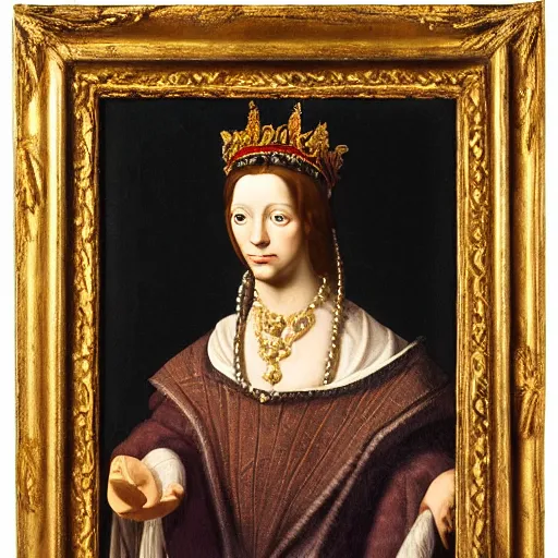 Image similar to renaissance style portrait of a rupicapra rupicapra wearing a crown and a cape, dark background